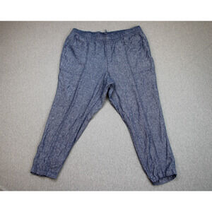 Old Navy Pants Women XL Blue Flat Front Linen Blend Tapered Leg Drawstring
